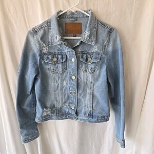 BoomBoom Jeans Destroyed Denim Jean Jacket Light Wash Size M Pockets Y2K 90s